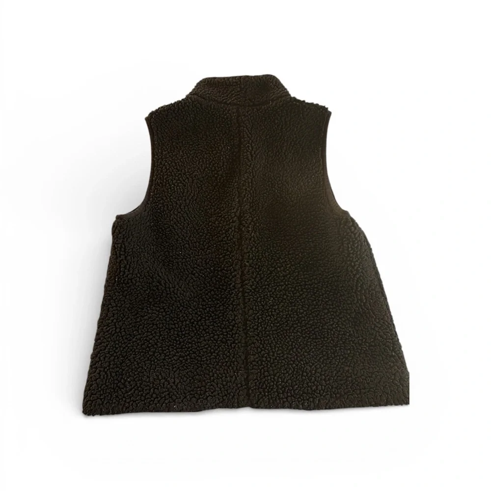 J. Crew Black Sherpa Fleece Vest with Gold Details